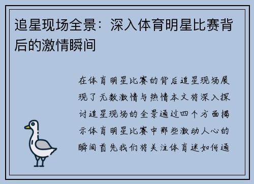 追星现场全景：深入体育明星比赛背后的激情瞬间